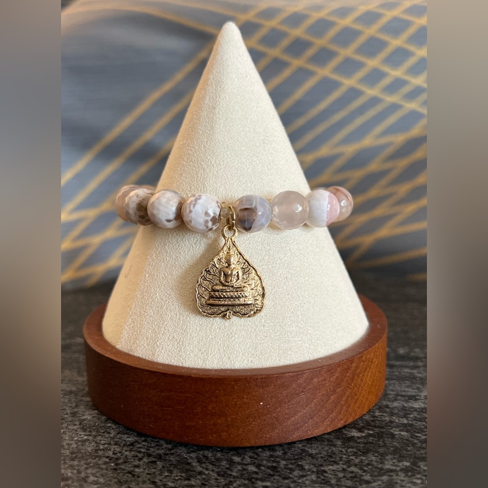 STONE: Snakeskin Agate Bracelet with Brass Buddha Charm
